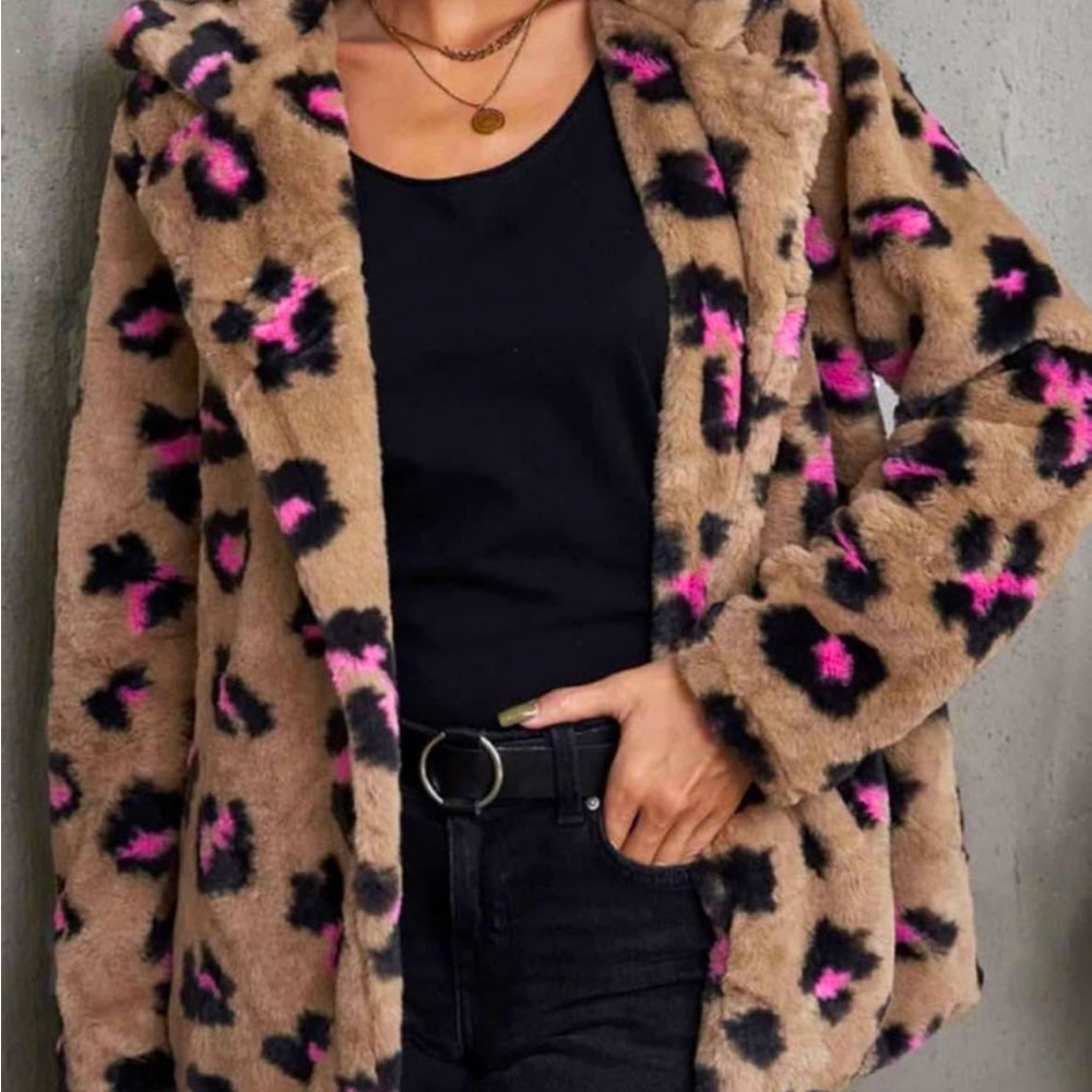 Womens Leopard Faux Fur Coat